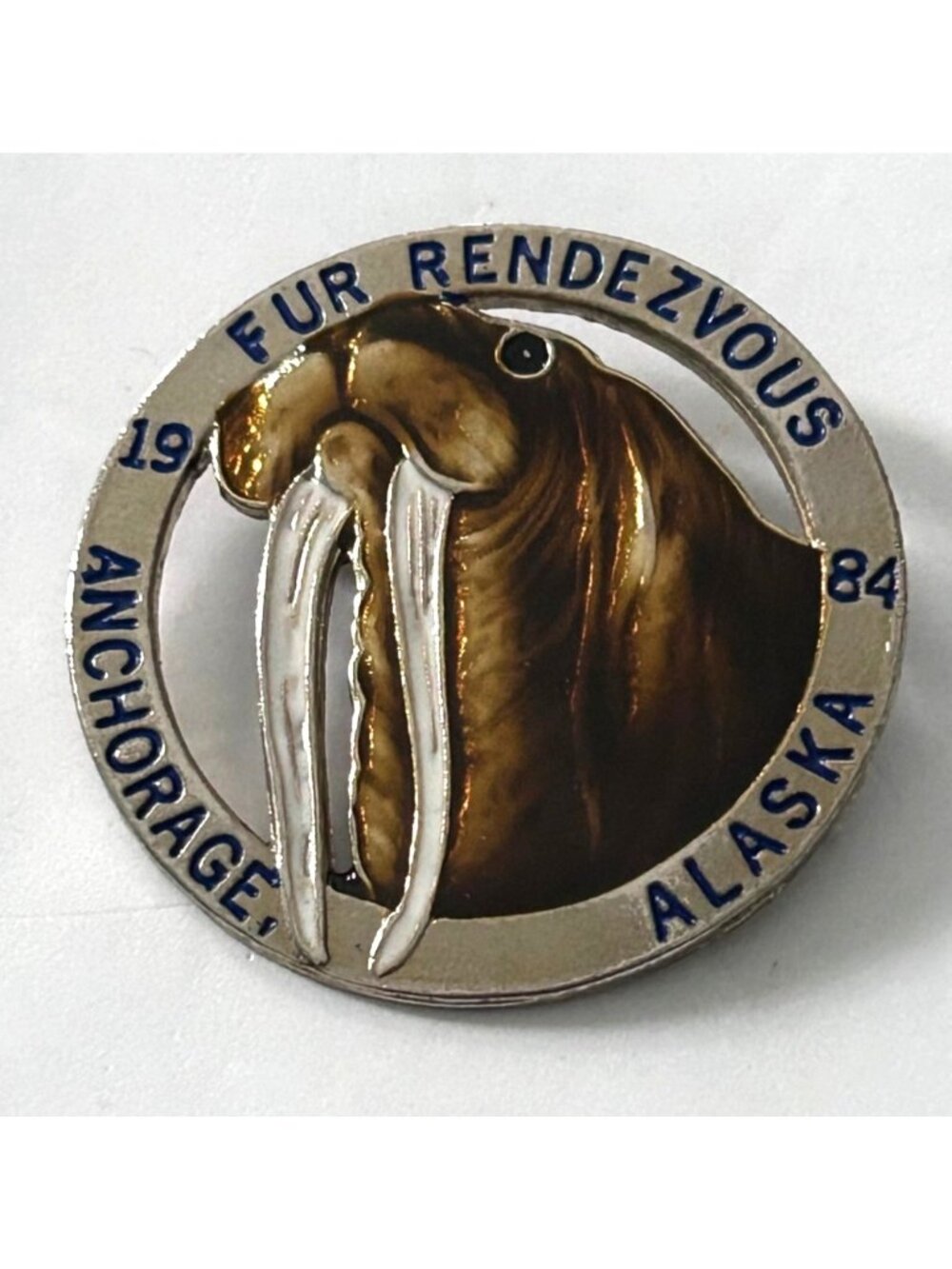 Vintage 1984 Fur Rendezvous Pin Anchorage Alaska Walrus Souvenir